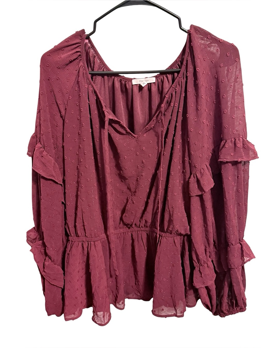 Maurices Plum Ruffle Peasant Blouse